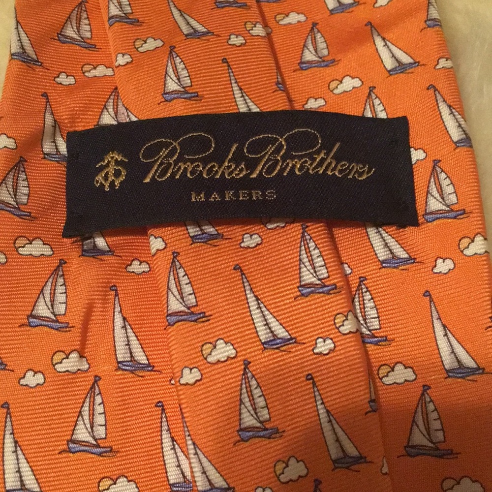Brooks Brothers pure silk orange sailboat tie NEW - Picture 3 of 5